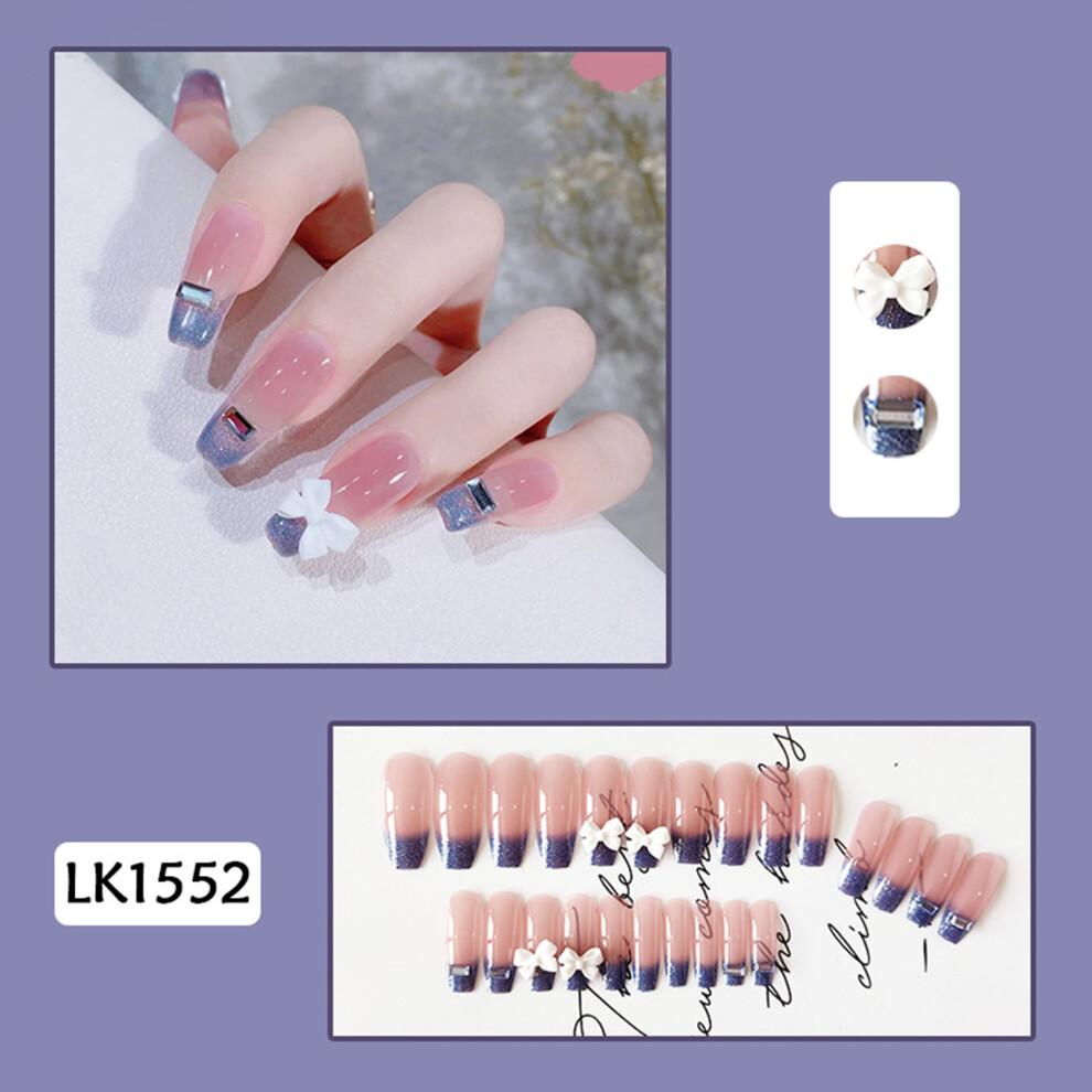 Hue-Grain 24Pcs Pink Artificial Nails With Bowknot Decor
