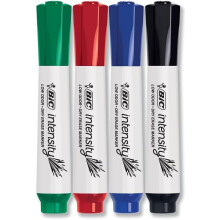 BIC Intensity Low Odor Dry Erase Markers, Assorted Colors, 4-Count Pack of Erasable Markers With Low-Odor Ink for a Pleasant Writing Experience