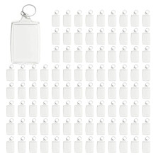 400Pcs Photo Keychain Rectangle Transparent Blank Acrylic Insert Photo Picture Frame Keyring Key Holder DIY Split Ring