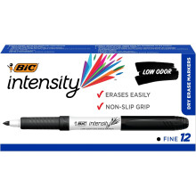 BIC Intensity Black Low Odor Dry Erase Markers, Fine Tip, 12-Count Pack of Erasable Markers With Low-Odor Ink for a Pleasant Writing Experience
