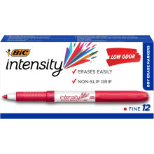 BIC Intensity Red Low Odor Dry Erase Markers, Fine Tip, 12-Count Pack of Erasable Markers With Low-Odor Ink for a Pleasant Writing Experience