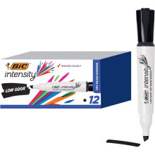 BIC Intensity Black Low Odor Dry Erase Markers, Chisel Tip, 12-Count Pack of Erasable Markers With Low-Odor Ink for a Pleasant Writing Experience