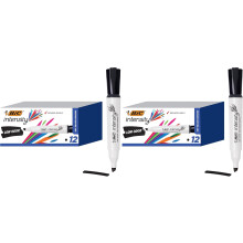 BIC Intensity Black Low Odor Dry Erase Markers, Chisel Tip, 12-Count Pack of Erasable Markers With Low-Odor Ink (Pack of 2)