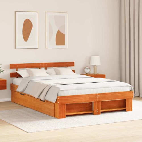 VidaXL vidaXL Bed Frame with Headboard Wax Brown 150 x 200 cm Solid Pine Wood