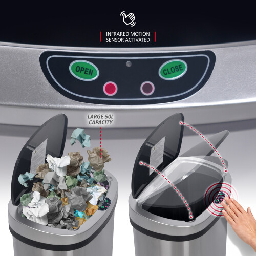 NETTA NETTA 50L Stainless Steel Sensor Bin - Silver 2