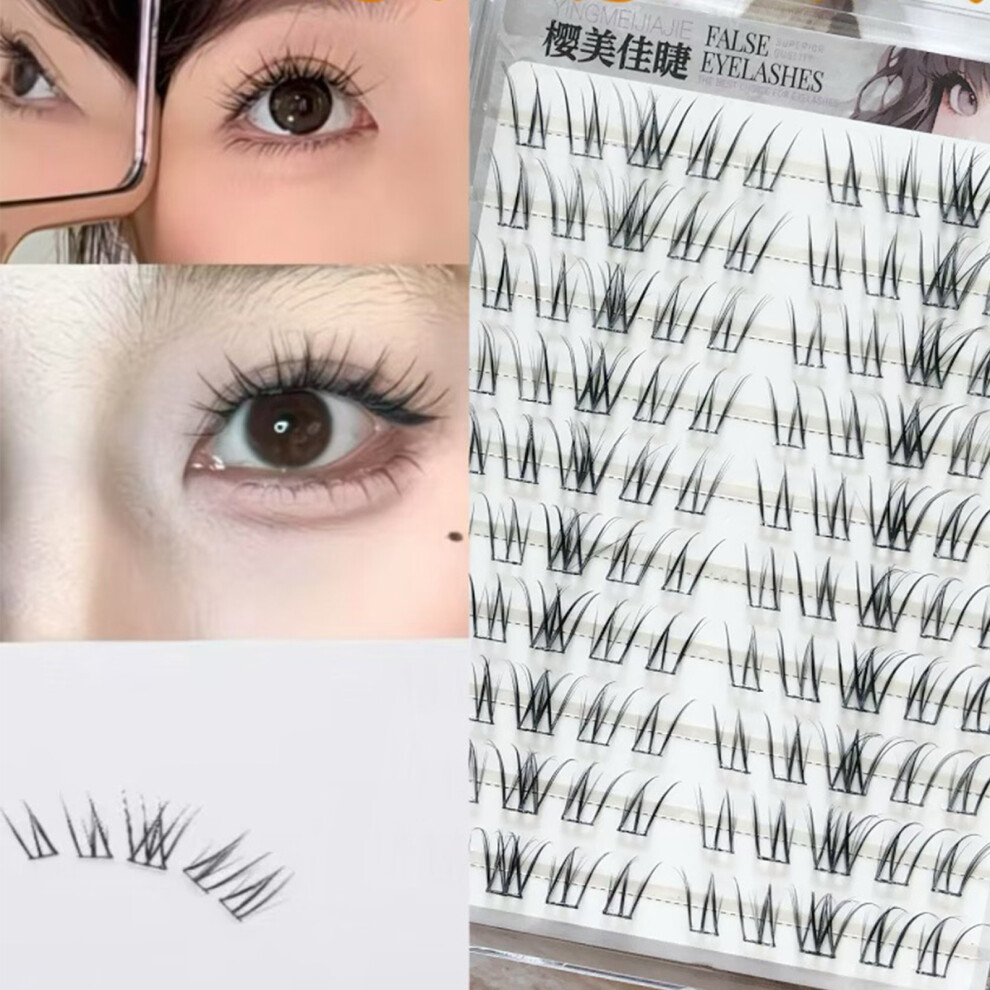 Roc-Electron (10 Rows 100 Clusters Glue Free White Magnolia) No Glue Cluster Lashes, Easy Apply, Natural Look