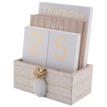 Wooden Flip Desk Blocks Calendar,Perpetual Plank/Table Calendar Display,for Home/Office Decoration,11.5X6.5X14.5CM,C