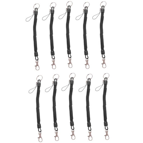 10X Lobster Clasp Black Spring Stretchy Coil Cord Strap Keychain Key Chain Rope