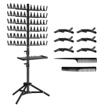 Braiding Rack with Tray, 144 Pegs Height Adjustable, 2-Side Hair Extension Holder, Hair Stand with Stylist Tools Black