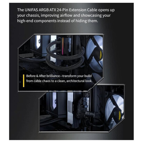 24-Pin 90-Degree Bendable Modular Cable ARGB Lighting Synchronization Fully Modular 5V 30CM White