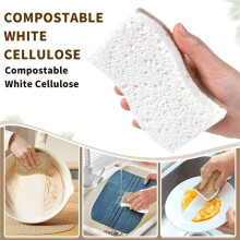 45 Pack Biodegradable Natural Kitchen Sponge - Compostable Cellulose and Coconut Walnut Scrubber Sponge