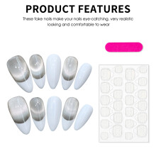 (XS) Cat Eye White Fake Nails, Long Lasting & Flexible