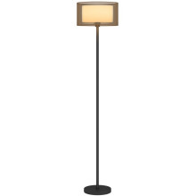 Lampada da terra con paralume bicolore, struttura in metallo e interruttore a pedale, nera.