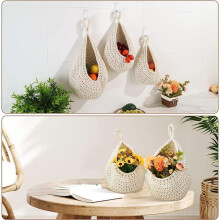 Hanging Fruit Baskets for Kitchen - 3Pack Boho Wall Hanging Basket with 6Pcs Hooks for Fruits Vegetable Potato Storage