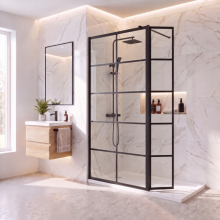 Purefino 1000mm Grid Wet Room Shower Screen Hinged Return Panel 8mm Safety Glass