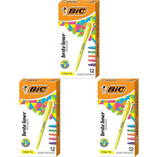 BIC Brite Liner Highlighters, Chisel Tip, 12-Count Pack of Highlighters Assorted Colors, Ideal Highlighter Set for Organizing and Coloring (Pack of 3)