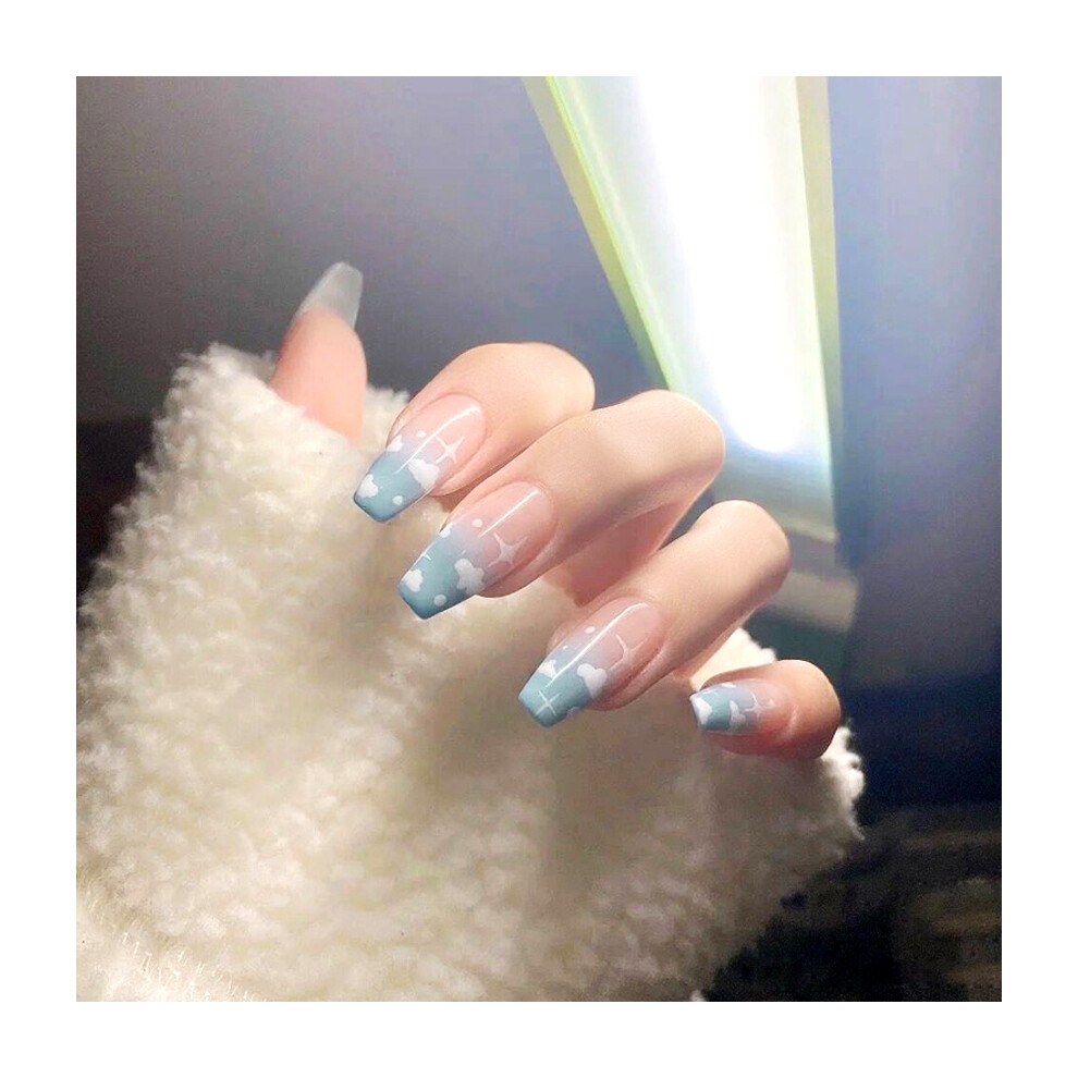 Dcph-Clothing 24Pcs Blue Cloud False Nails Elegant Women