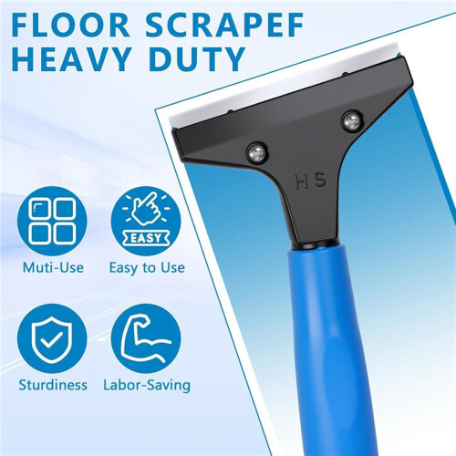Heavy-Duty Floor Scraper with 8-66.5" Long Handle, 4-Inch Metal Blade Cleaning Tool, Includes 10 Replacement Blades 2