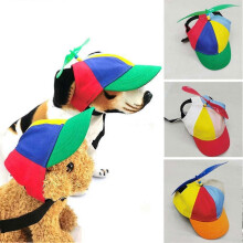 (Red, M) Pet Hat with Propeller Design Adjustable Breathable Sun Protection for Dogs Cats