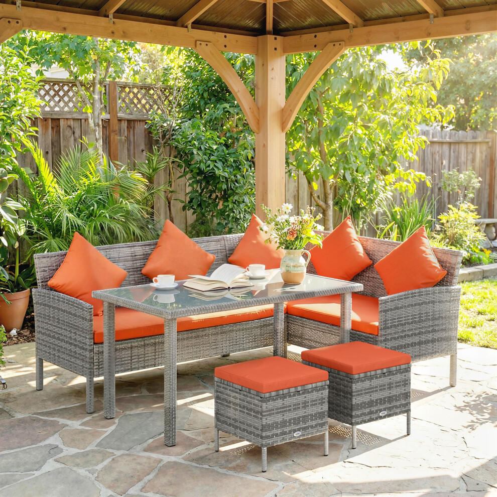 Outsunny 5Pcs Rattan Dining Corner Sofa Set, Garden Furniture Set, Orange
