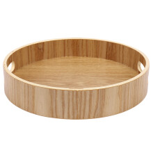 2X Round Serving Bamboo Wooden Tray for Dinner Trays Tea Bar Breakfast Food Container Handle Storage Tray #1