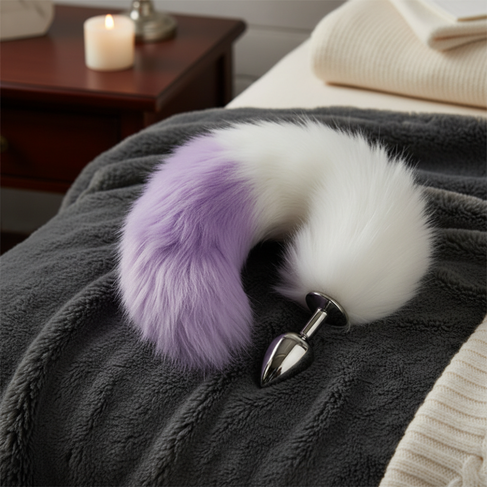 Roc-Electron (White Purple) Fox Tail Metal Anal Plug - Adult Toy