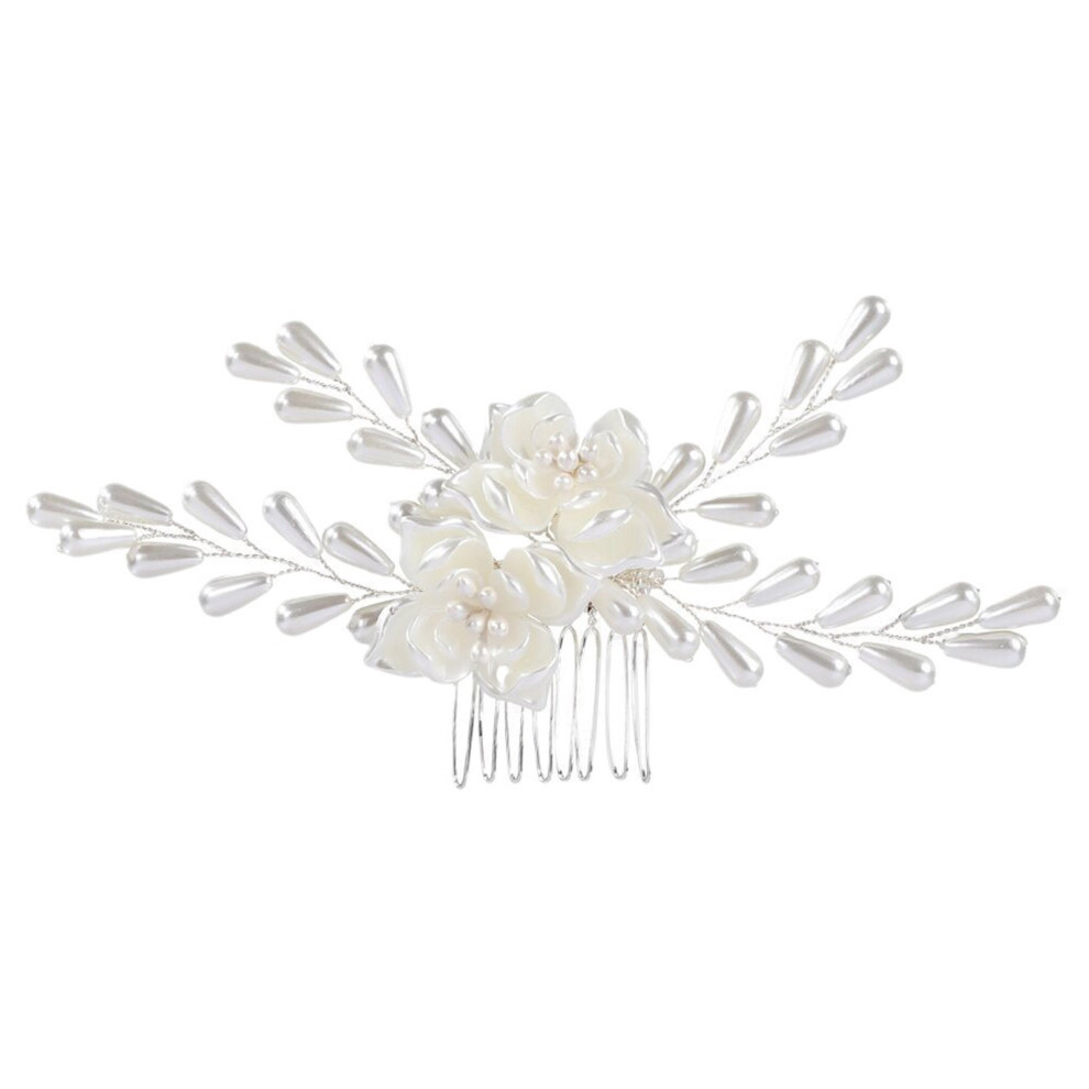 Zhouq-Outdoors Pearl Hair Comb With Flower Decor For Princess Party