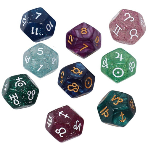 36Pcs Pearl 12-Sided Astrology  Signs Dice for  Divination Toys  Multi Sided Dice Type A 2