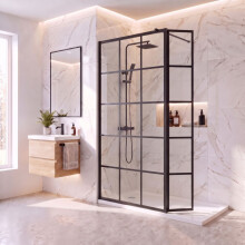 Purefino 1200mm Grid Wet Room Shower Screen Hinged Return Panel 8mm Safety Glass