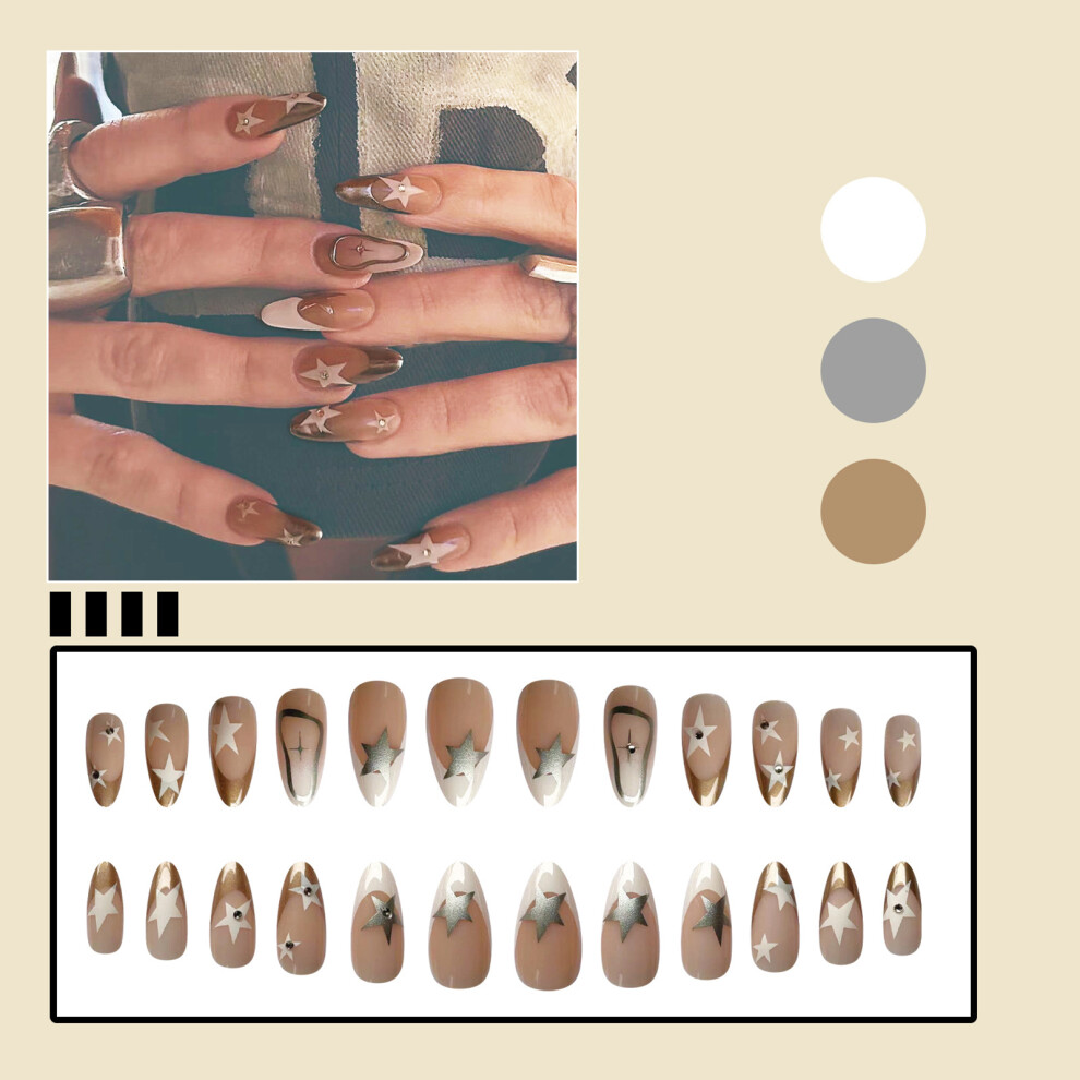 Creation-3C White Tip Almond Fake Nails - Waterproof & Long Lasting