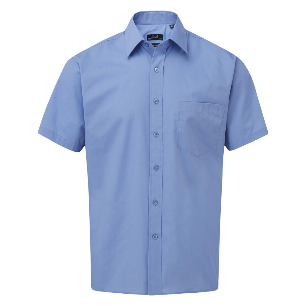 Premier (16In, Mid Blue) Mens Short Sleeve Poplin Shirt