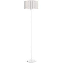 Lampada da terra retrò con paralume in plastica, base in metallo e interruttore a pedale, bianca