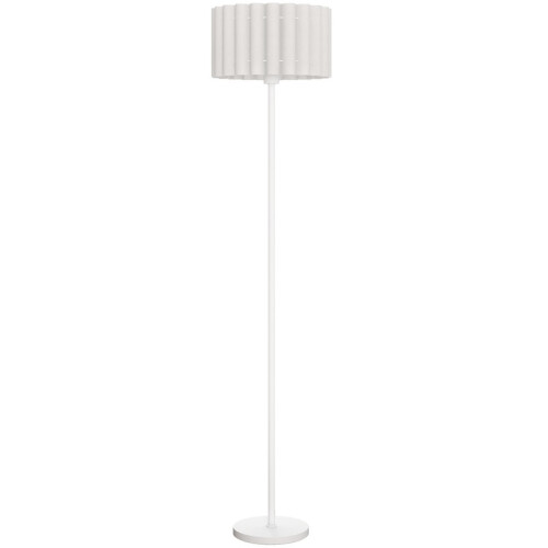 Lampada da terra retrò con paralume in plastica, base in metallo e interruttore a pedale, bianca