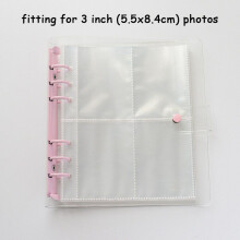 (Transparent Pink,3in)Color Clip Transparent Sparkling 6hole Loose Leaf Album Children Birthday Gifts