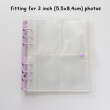 (Glitter Purple,3in)Color Clip Transparent Sparkling 6hole Loose Leaf Album Children Birthday Gifts