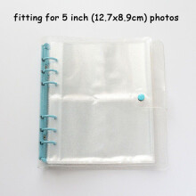 (Glitter Blue,5in)Color Clip Transparent Sparkling 6hole Loose Leaf Album Children Birthday Gifts