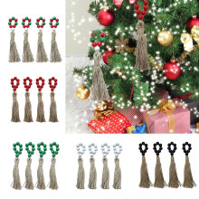 4 Pcs Farmhouse Napkin Buckle Wooden Bead Tassels Napkin Ring Christmas Party Table Decoration for Dining Table Setting Multicolor