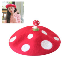 Girls Beret Y2K Girls Cute Painter Hat Mushroom Handmade Hat for Autumn Winter Beanie Hat for Daily Wear