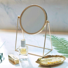 Single Sided Makeup Mirror Metal Table Mirror Vintage Mirror 360 Degree Rotation Round Mirror Rotati