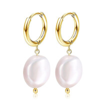 Pearl Hoop Earrings for Women 925 Sterling Silver Freshwater Cultured Pearl Drop Dangle Earring Jewe