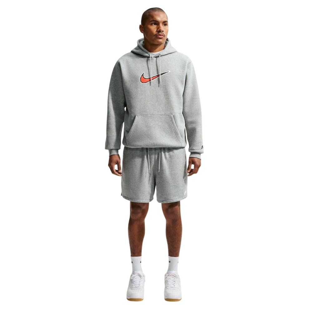 Nike (S, Dark Grey Heather) Mens Club Swoosh Fleece Hoodie