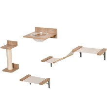 Set da arrampicata per gatti composto da 4 pezzi: parete tiragraffi, amaca e piattaforma per saltare.