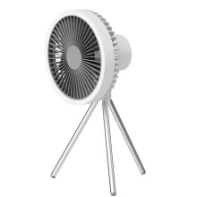 Tripod Fan Portable Desktop Fan Low Noise 3 Speed Control Tripod Table Stand 10000Mah Rechargeable Cooler LED Light Fan White