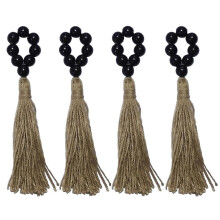 4 Pcs Farmhouse Napkin Buckle Wooden Bead Tassels Napkin Ring Christmas Party Table Decoration for Dining Table Setting Multicolor