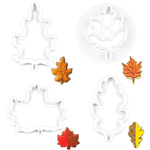 4 Pcs Autumn Leaf Cookie Cutter Set Mini Plastic Fondant Icing Mould Diy Baking Tool