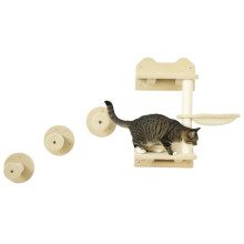 Set da parete per gatti da arrampicata, composto da 4 pezzi, con tiragraffi e amaca, beige e crema.
