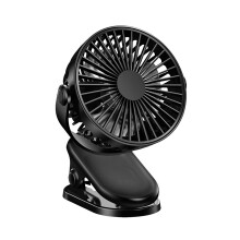 (Black, Exclude Battery) Clip Rechargeable Portable Fan for Travel Office
