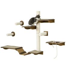 Set di 8 scalette per gatti, sistema di arrampicata a parete per gatti, fino a 8 kg, marrone, crema e bianco.
