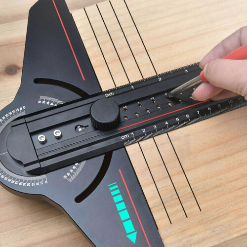 T Ruler Angles Finder Aluminum Marking Line Ruler Multifunctional Protractor for Construction Layout and Measuring Tool  black