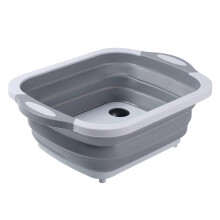 Foldable Drain Basket Camping Chopping Board for Washing Storing Fruit and Vegetables Plastic Storage Basket for Kitchen Grey